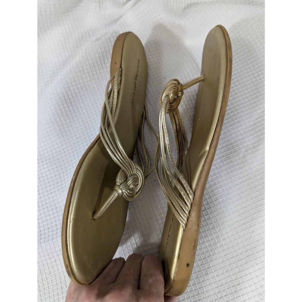 MONTEGO BAY CLUB! FLIRTY GOLD LEATHER MULTI STRAP SWIRL, T-STRAP SANDALS! SZ 9 - Picture 6 of 8